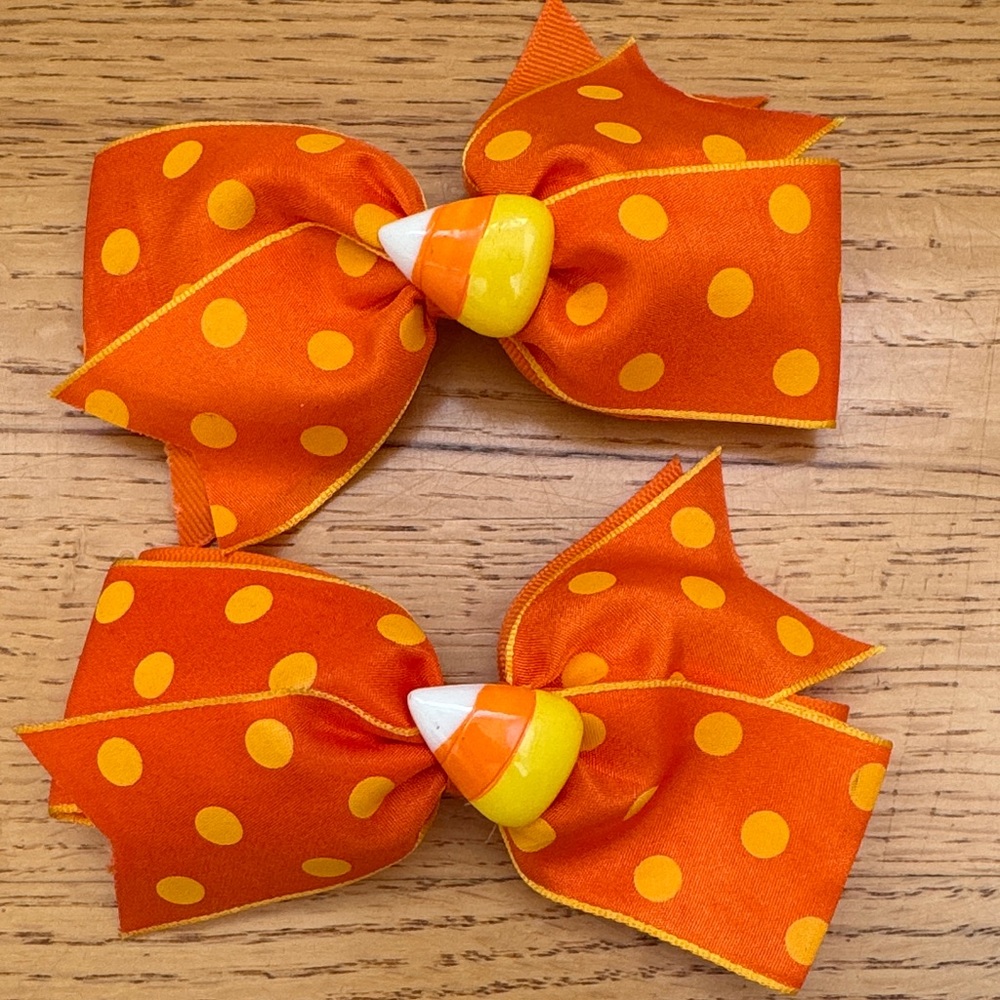 Vibrant Orange Polka Dot Candy Corn Hair Bows for Kids